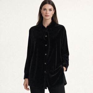 Carolyn Taylor Velvet Blouse Womens Size S VTG  Black Tunic Length Button Up Top